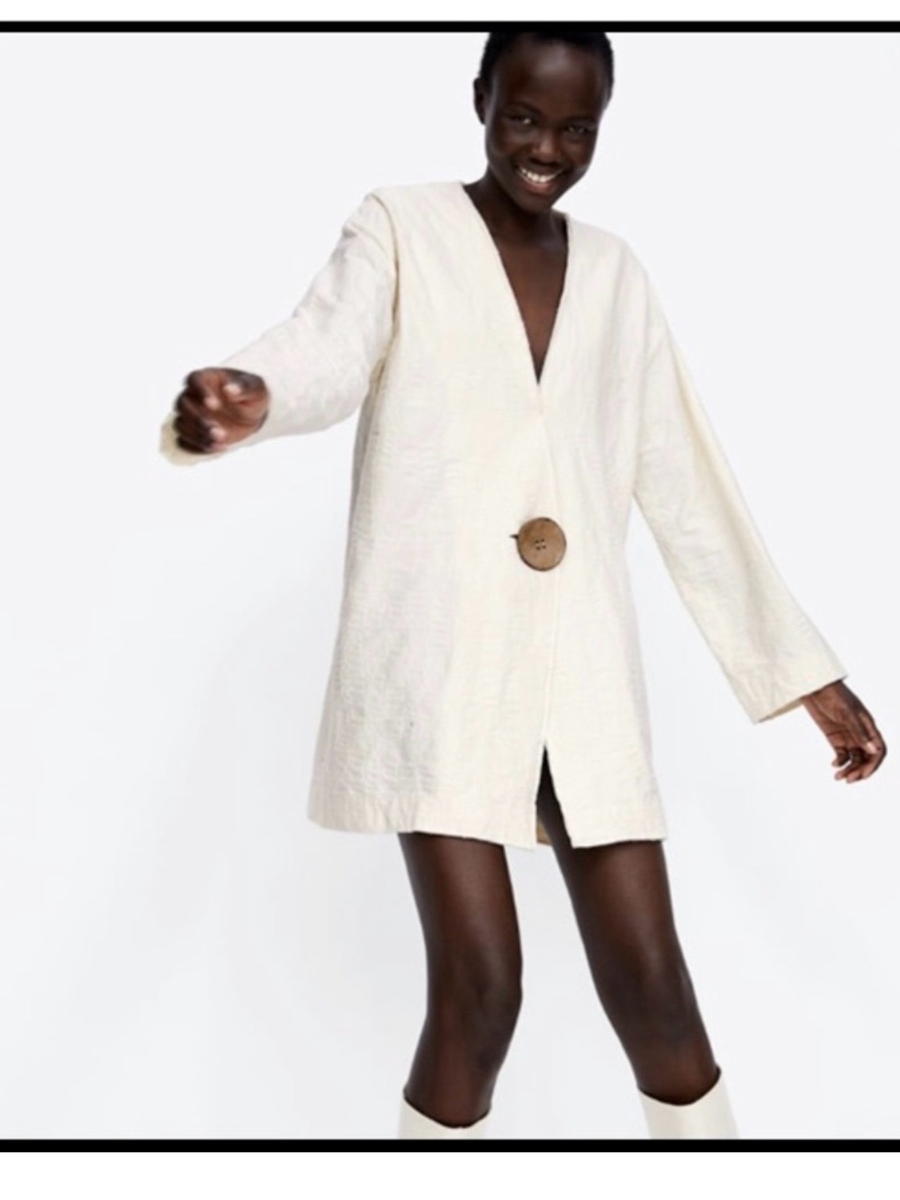 Zara Ecru light cream textured long sleeve blazer jacket Sz S NWT